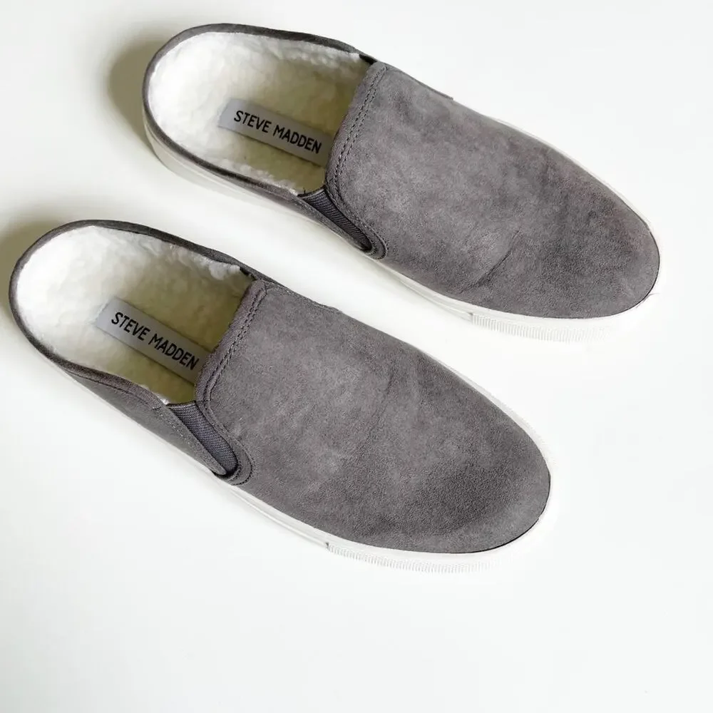 Steve Madden Grey Faux Suede Fleece Lined Slip On Zima Sneaker